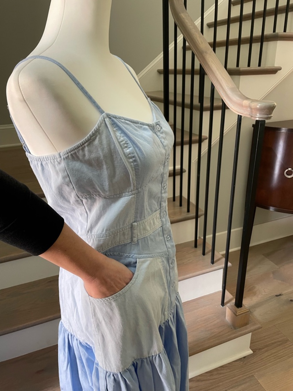 ASOS Ultimate Paneled Denim-Look Tiered Maxi Dress in Blue - Size 8 - Picture 6 of 10